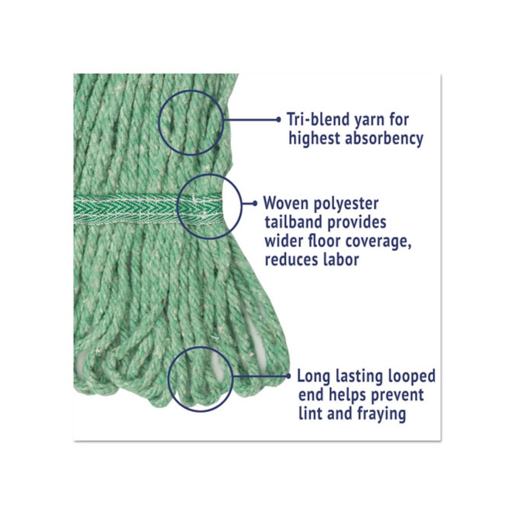 Super Loop Wet Mop Head, Cotton/Synthetic Fiber, 5" Headband, Medium Size, Green, 12/Carton. Picture 4