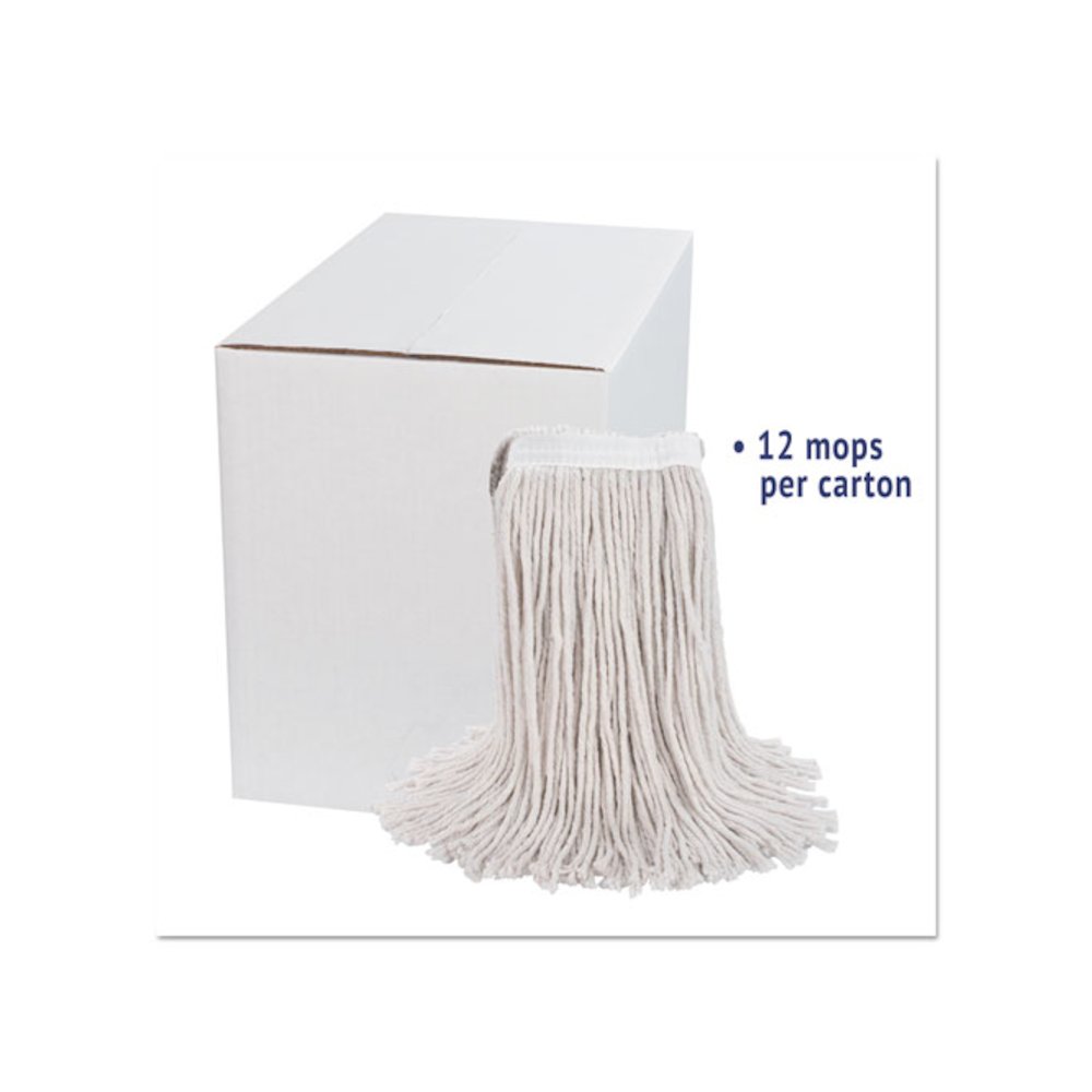 Premium Cut-End Wet Mop Heads, Cotton, 24 oz, White, 12/Carton. Picture 2