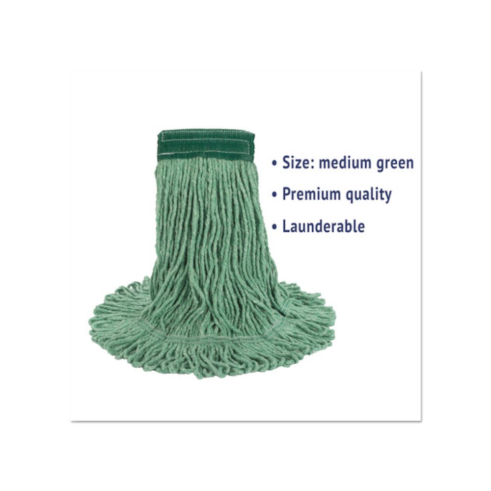 Super Loop Wet Mop Head, Cotton/Synthetic Fiber, 5" Headband, Medium Size, Green. Picture 2