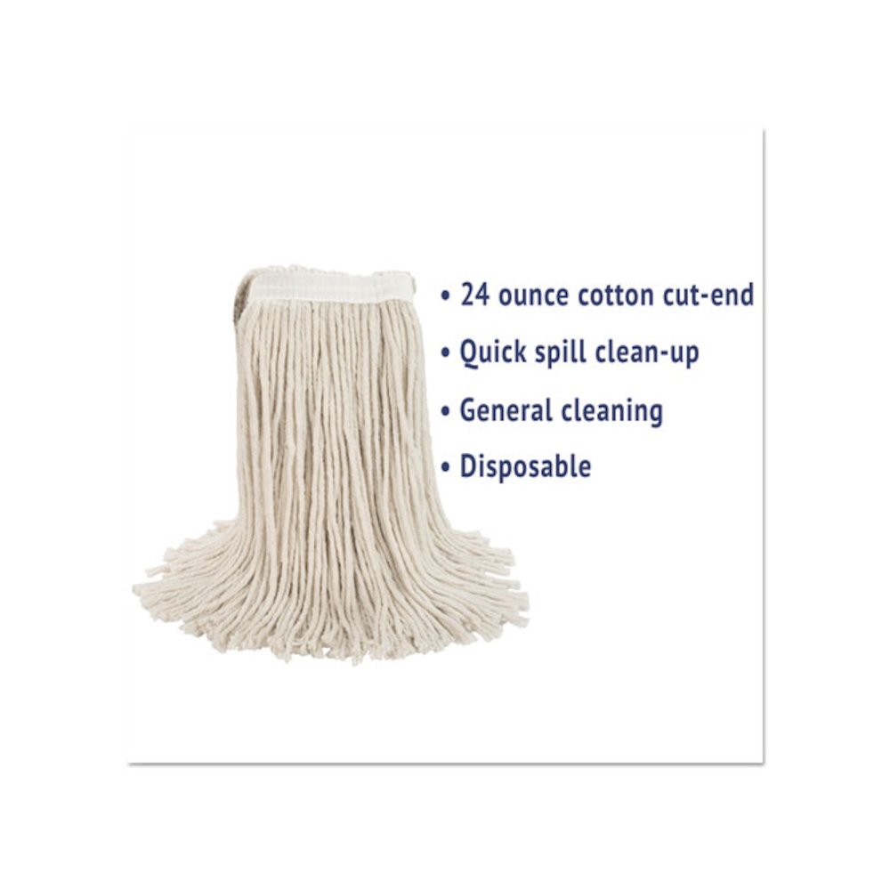 Premium Cut-End Wet Mop Heads, Cotton, 24 oz, White, 12/Carton. Picture 3