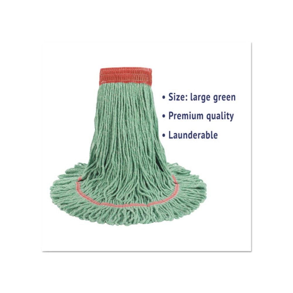 Super Loop Wet Mop Head, Cotton/Synthetic Fiber, 5" Headband, Large Size, Green, 12/Carton. Picture 3