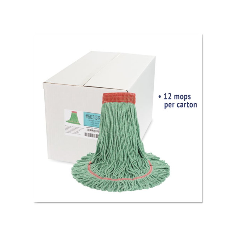 Super Loop Wet Mop Head, Cotton/Synthetic Fiber, 5" Headband, Large Size, Green, 12/Carton. Picture 2