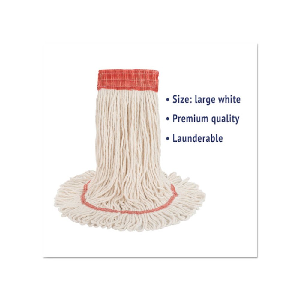 Super Loop Wet Mop Head, Cotton/Synthetic Fiber, 5" Headband, Large Size, White. Picture 2
