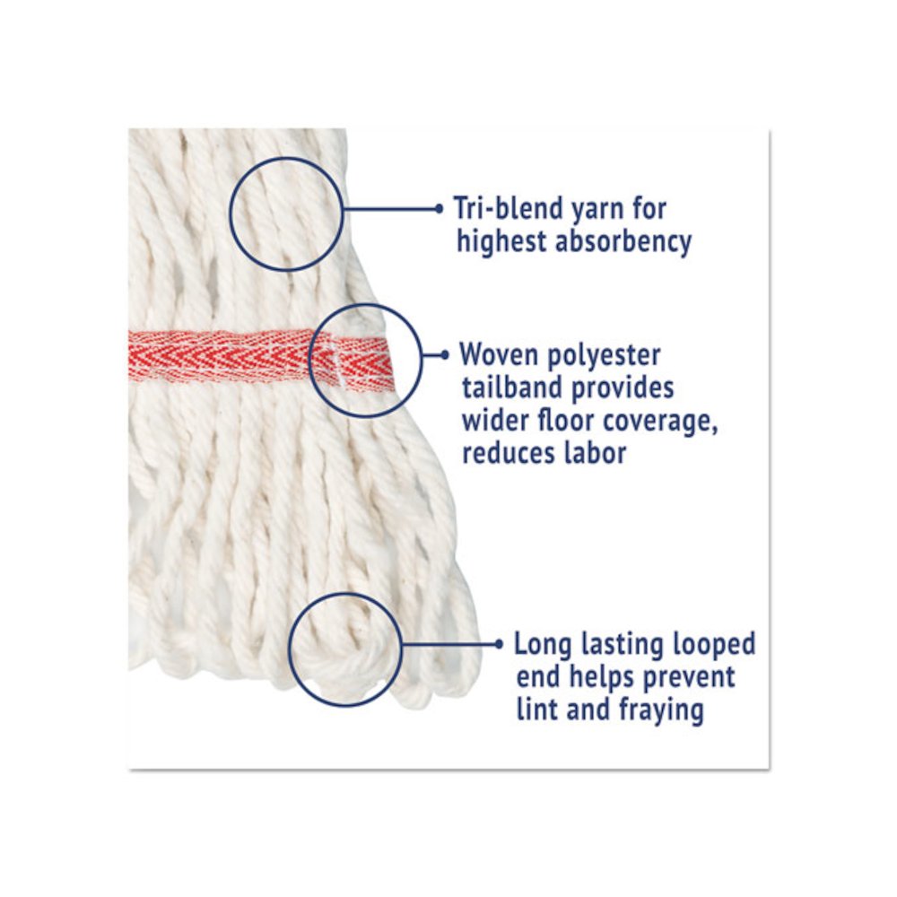 Super Loop Wet Mop Head, Cotton/Synthetic Fiber, 5" Headband, Large Size, White, 12/Carton. Picture 4