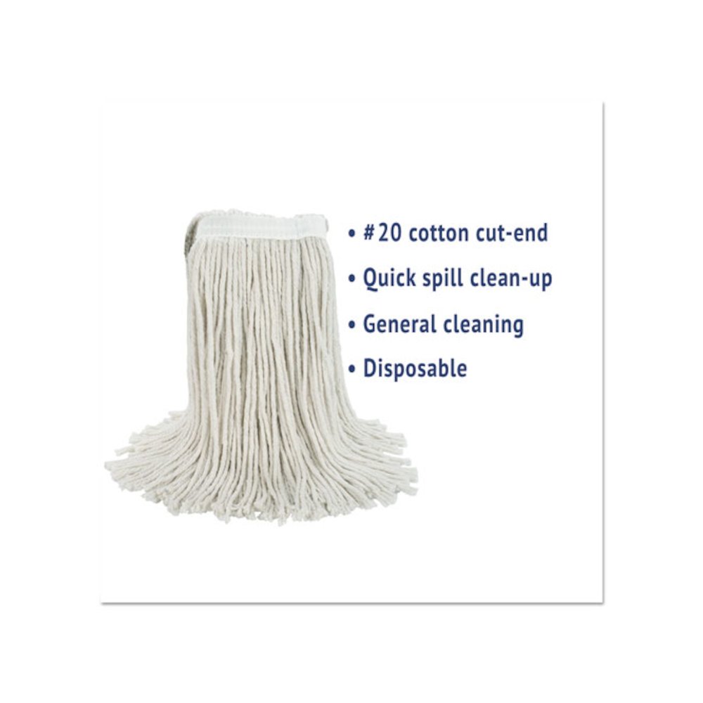 Cut-End Wet Mop Head, Cotton, White, #20, 12/Carton. Picture 3