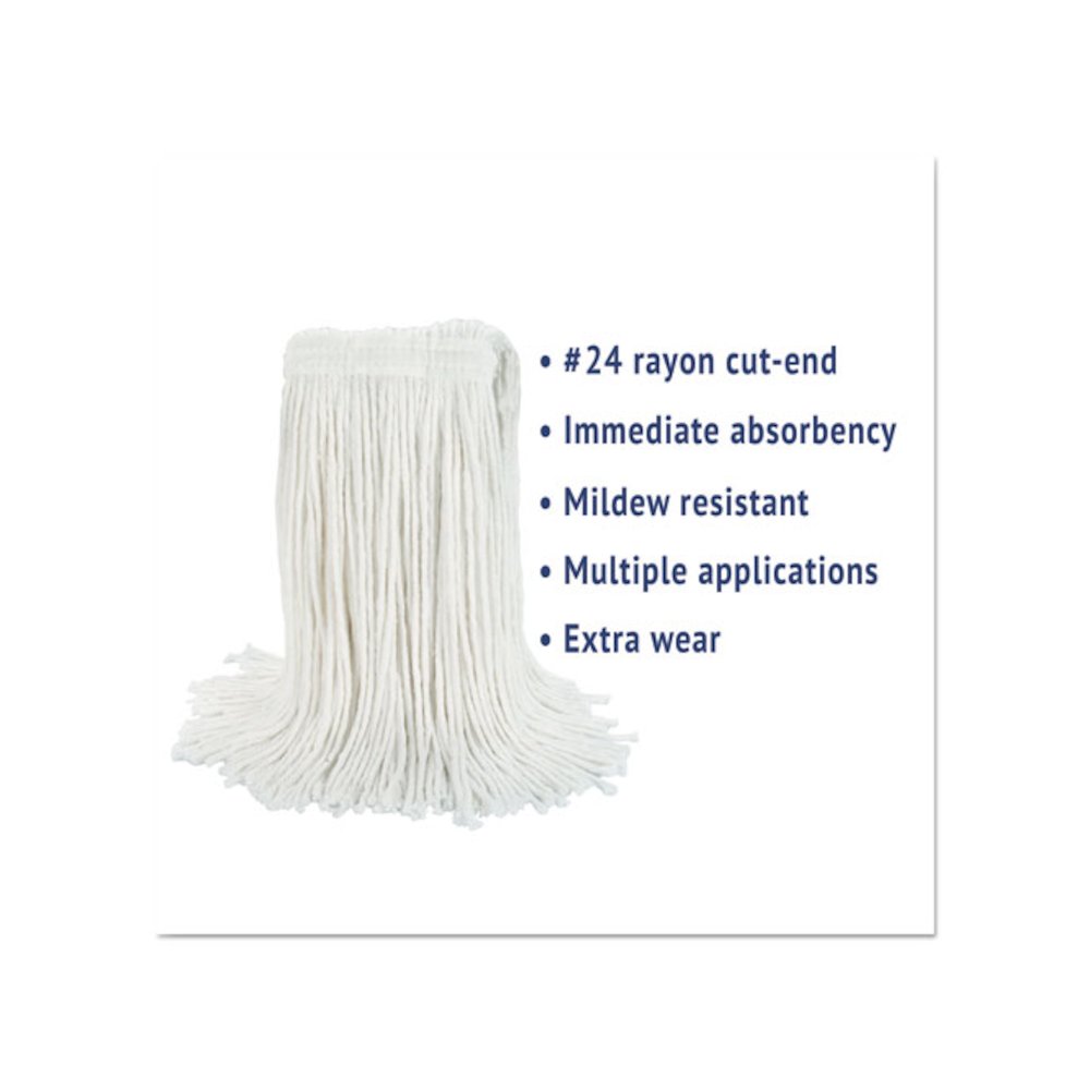 Cut-End Wet Mop Head, Rayon, #24, White, 12/Carton. Picture 3
