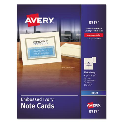 Note Cards with Matching Envelopes, Inkjet, 80 lb, 4.25 x 5.5, Embossed Matte Ivory, 60 Cards, 2 Cards/Sheet, 30 Sheets/Pack. Picture 1