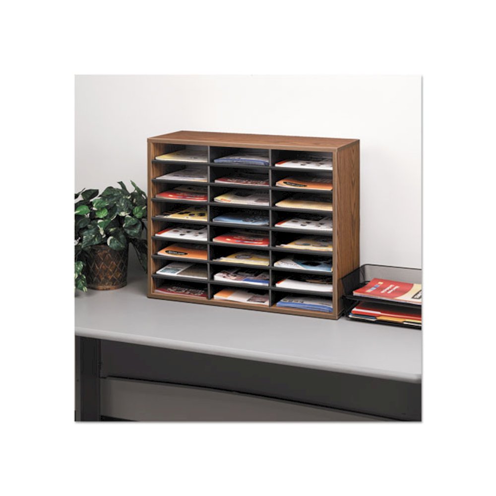 Literature Organizer, 24 Letter Compartments, 29 x 11.88 x 23.44, Medium Oak. Picture 3
