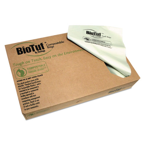 Biotuf Compostable Can Liners, 45 gal, 0.9 mil, 40" x 46", Green, 25 Bags/Roll, 5 Rolls/Carton. Picture 1