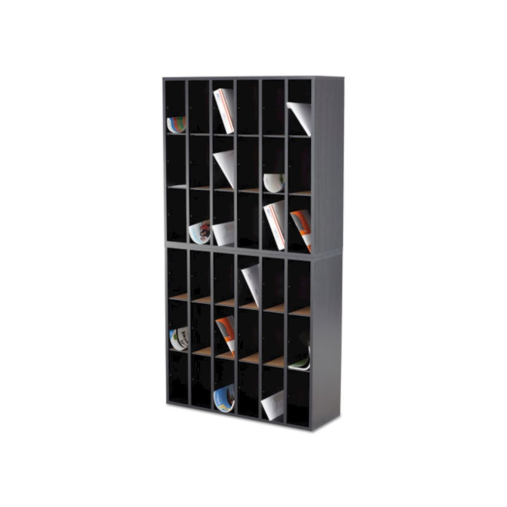 Wood Mail Sorter with Adjustable Dividers, Stackable, 18 Compartments, 33.75 x 12 x 32.75, Black. Picture 2
