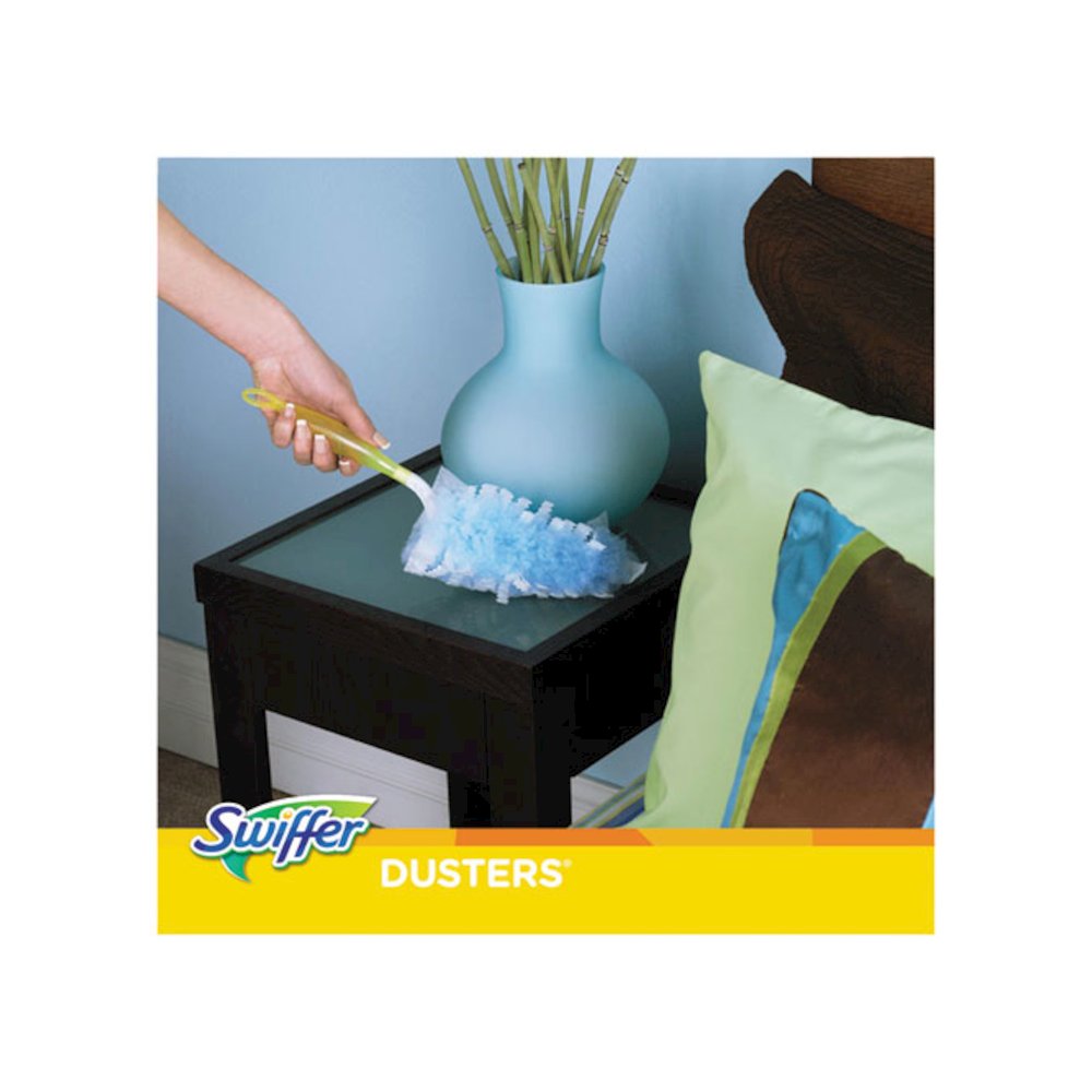 Dusters Starter Kit, Dust Lock Fiber, 6" Handle with Five Refill Dusters, Blue/Yellow. Picture 3