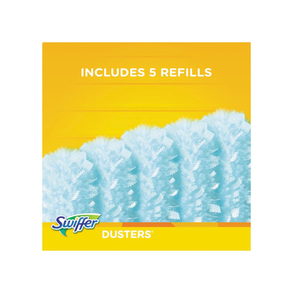 Dusters Starter Kit, Dust Lock Fiber, 6" Handle with Five Refill Dusters, Blue/Yellow. Picture 2