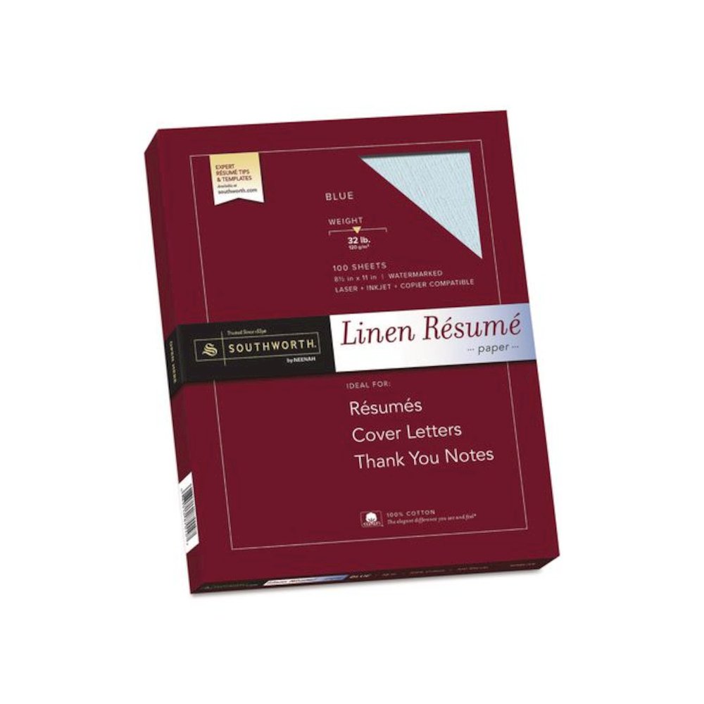 100% Cotton Premium Weight Linen Resume Paper, 32 lb Bond Weight, 8.5 x 11, Blue, 100/Pack. Picture 1
