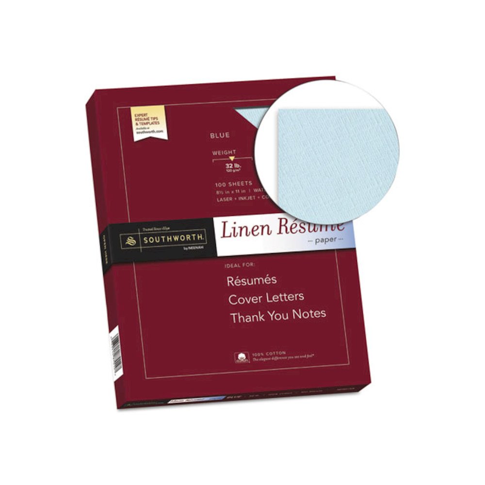 100% Cotton Premium Weight Linen Resume Paper, 32 lb Bond Weight, 8.5 x 11, Blue, 100/Pack. Picture 2