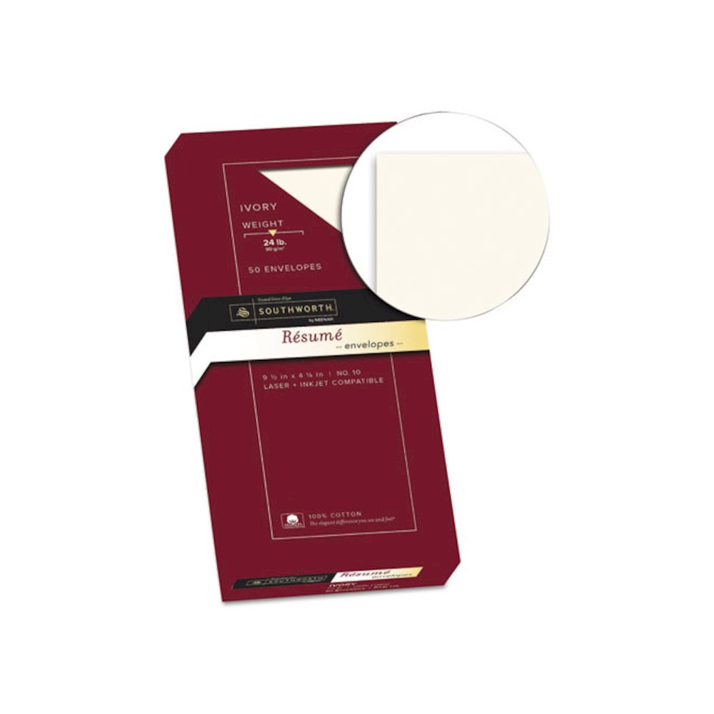 100% Cotton Resume Envelope, #10, Commercial Flap, Gummed Closure, 4.13 x 9.5, Ivory, 50/Box. Picture 2