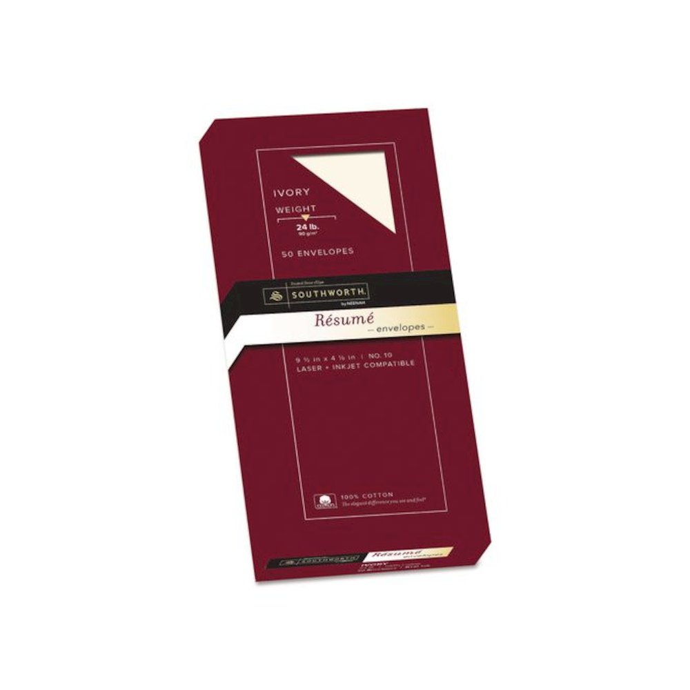 100% Cotton Resume Envelope, #10, Commercial Flap, Gummed Closure, 4.13 x 9.5, Ivory, 50/Box. Picture 1