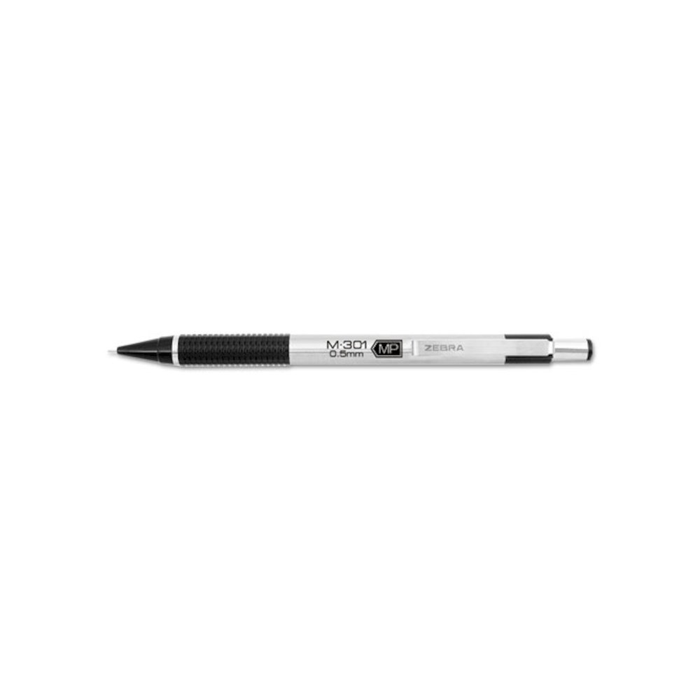 M-301 Mechanical Pencil, 0.5 mm, HB (#2), Black Lead, Silver/Black Barrel, Dozen. Picture 1