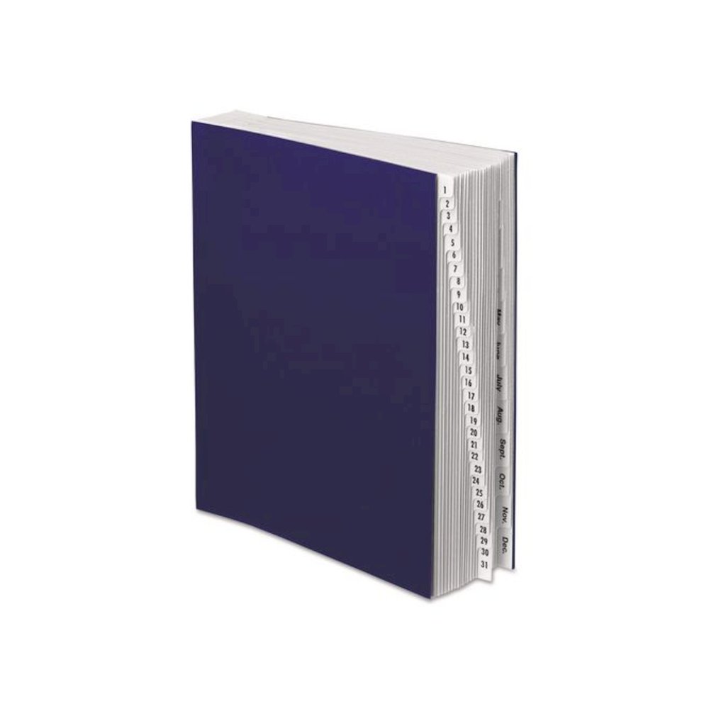 Expanding Desk File, 42 Dividers, Month/Date Index, Letter Size, Dark Blue Cover. Picture 1