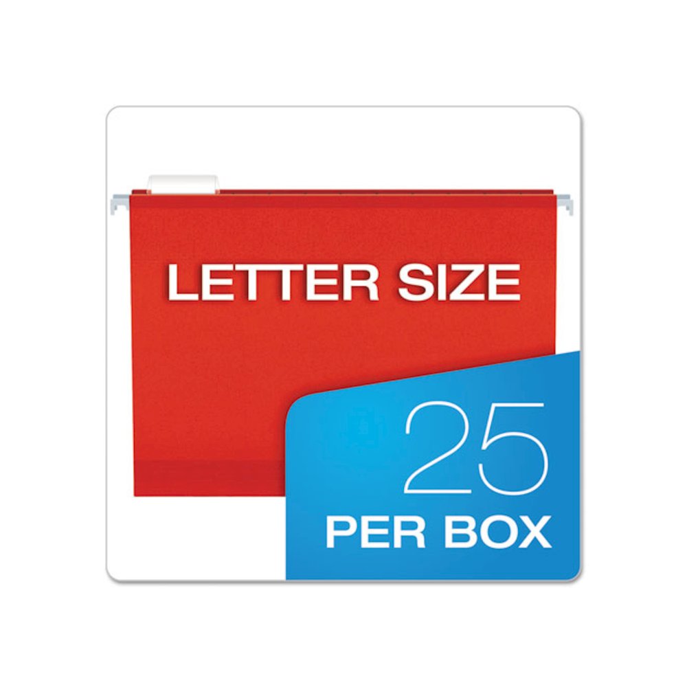 Extra Capacity Reinforced Hanging File Folders with Box Bottom, 2" Capacity, Letter Size, 1/5-Cut Tabs, Red, 25/Box. Picture 6