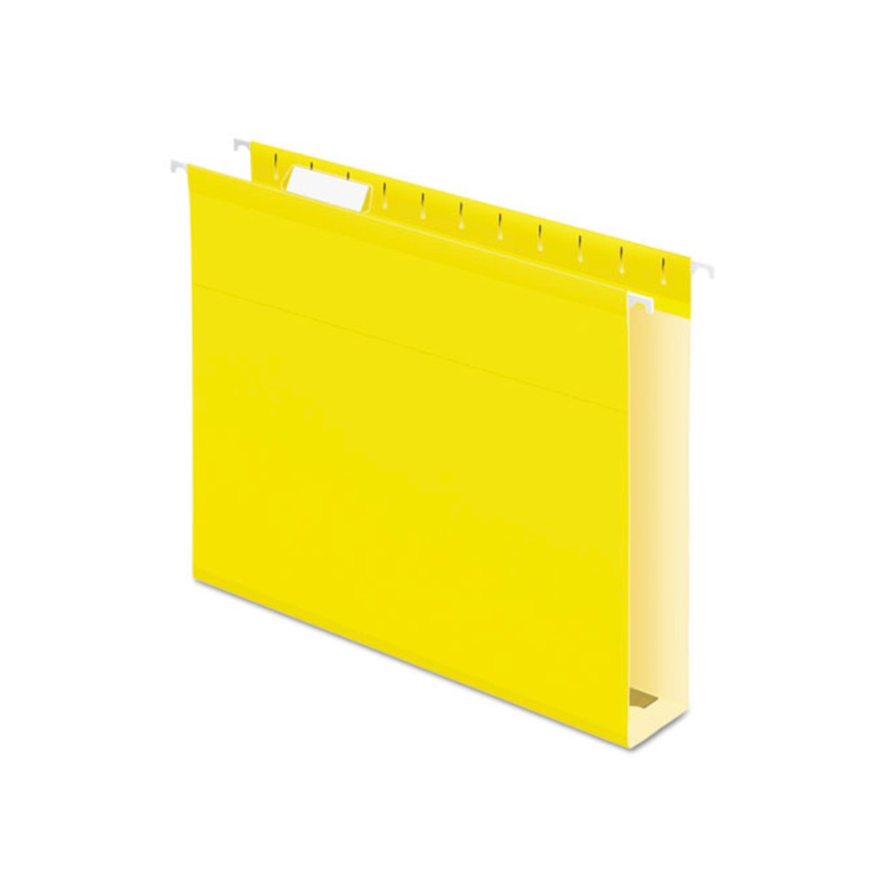 Extra Capacity Reinforced Hanging File Folders with Box Bottom, 2" Capacity, Letter Size, 1/5-Cut Tabs, Yellow, 25/Box. Picture 1