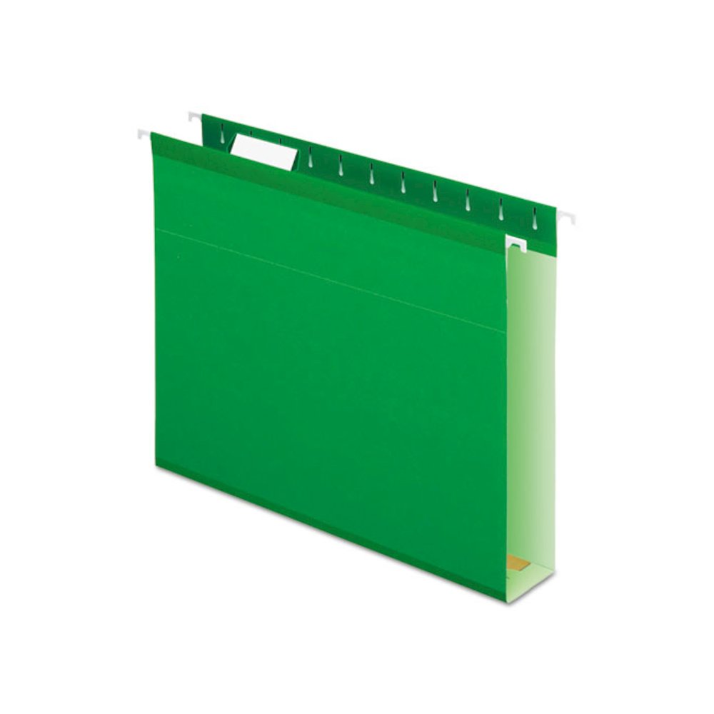 Extra Capacity Reinforced Hanging File Folders with Box Bottom, 2" Capacity, Letter Size, 1/5-Cut Tabs, Bright Green, 25/Box. Picture 1