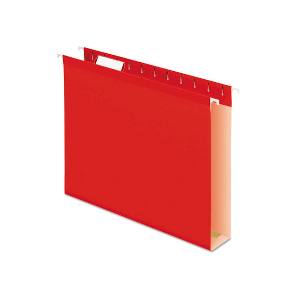 Extra Capacity Reinforced Hanging File Folders with Box Bottom, 2" Capacity, Letter Size, 1/5-Cut Tabs, Red, 25/Box. Picture 1