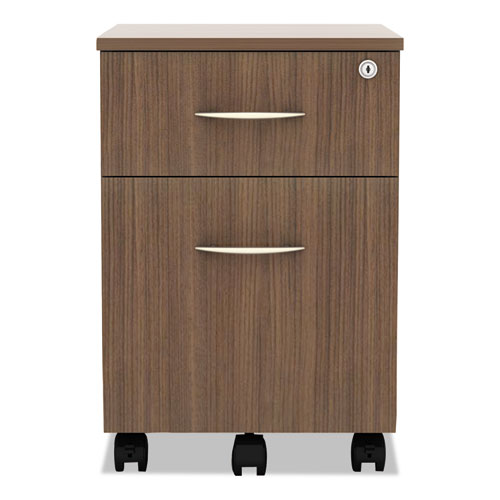 Alera Valencia Series Mobile Pedestal, Left/Right, 2-Drawers: Box/File, Legal/Letter, Modern Walnut, 15.88" x 19.13" x 22.88". Picture 3