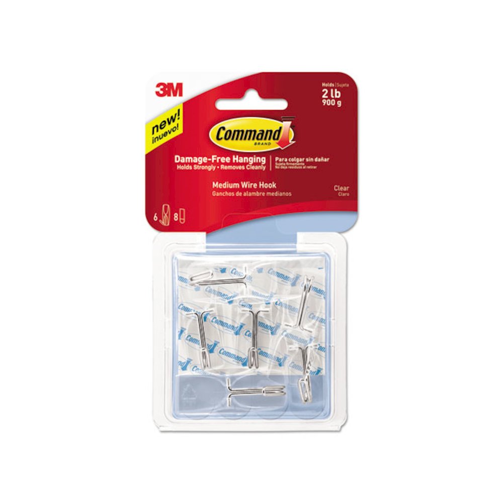 Medium Clear Wire Hooks, Metal Wire, Silver/Clear, Supports 2 lb, 6/Pack. Picture 9