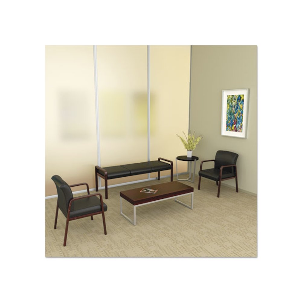 Alera Reception Lounge WL Series Three-Seat Bench, 65.75" x 22.25" x 22.88", Black Seat, Mahogany Base. Picture 6