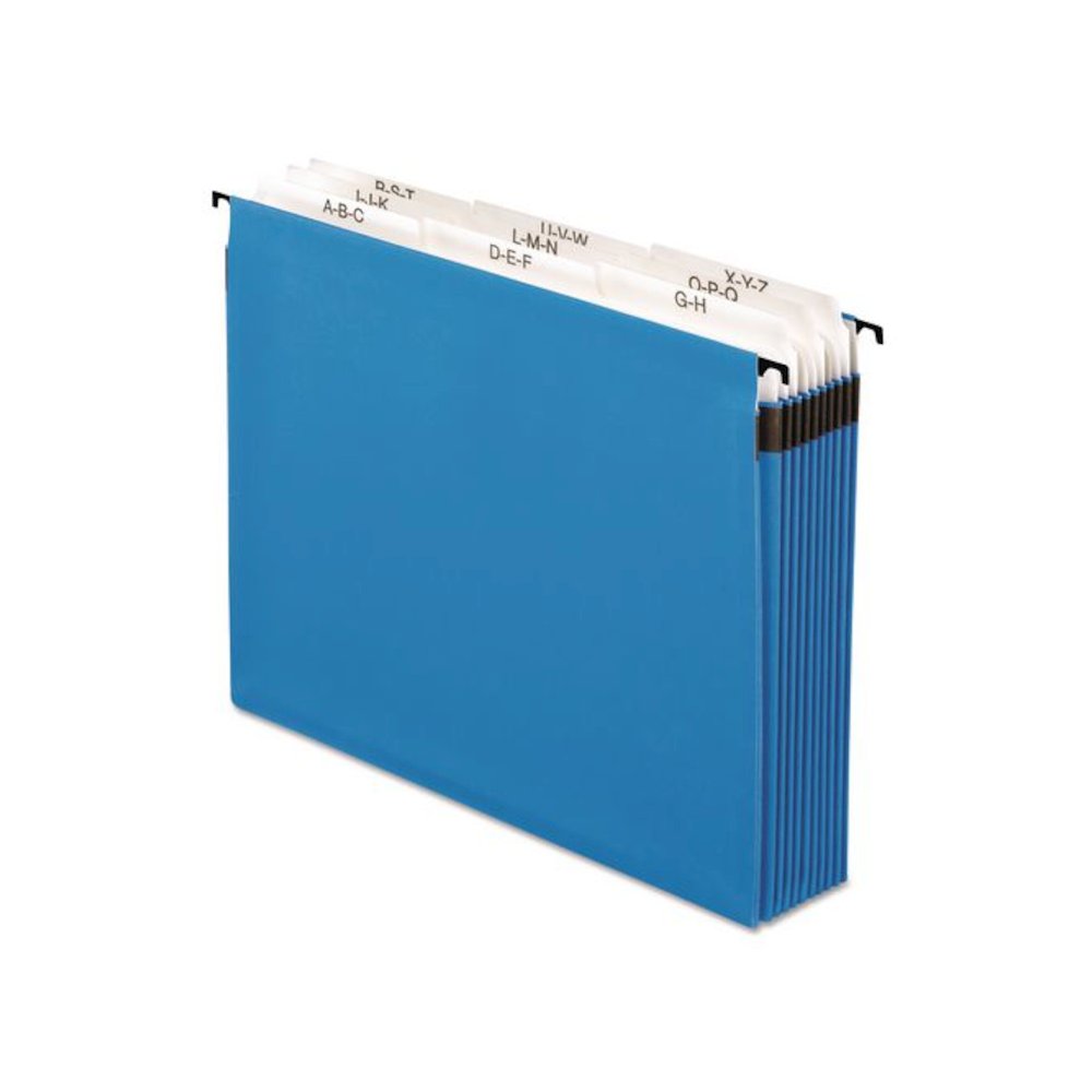 SureHook Nine-Section Hanging Folder, 9 Sections, 5.25" Capacity, Letter Size, 1/5-Cut Tabs, Blue. Picture 1
