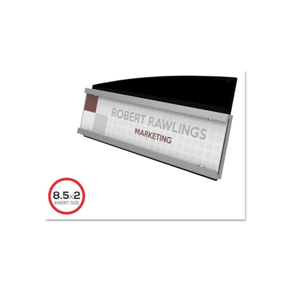 Interior Image Anti-Glare Sign Holder, Landscape, 8.5" x 2" Insert, Black/Silver. Picture 2