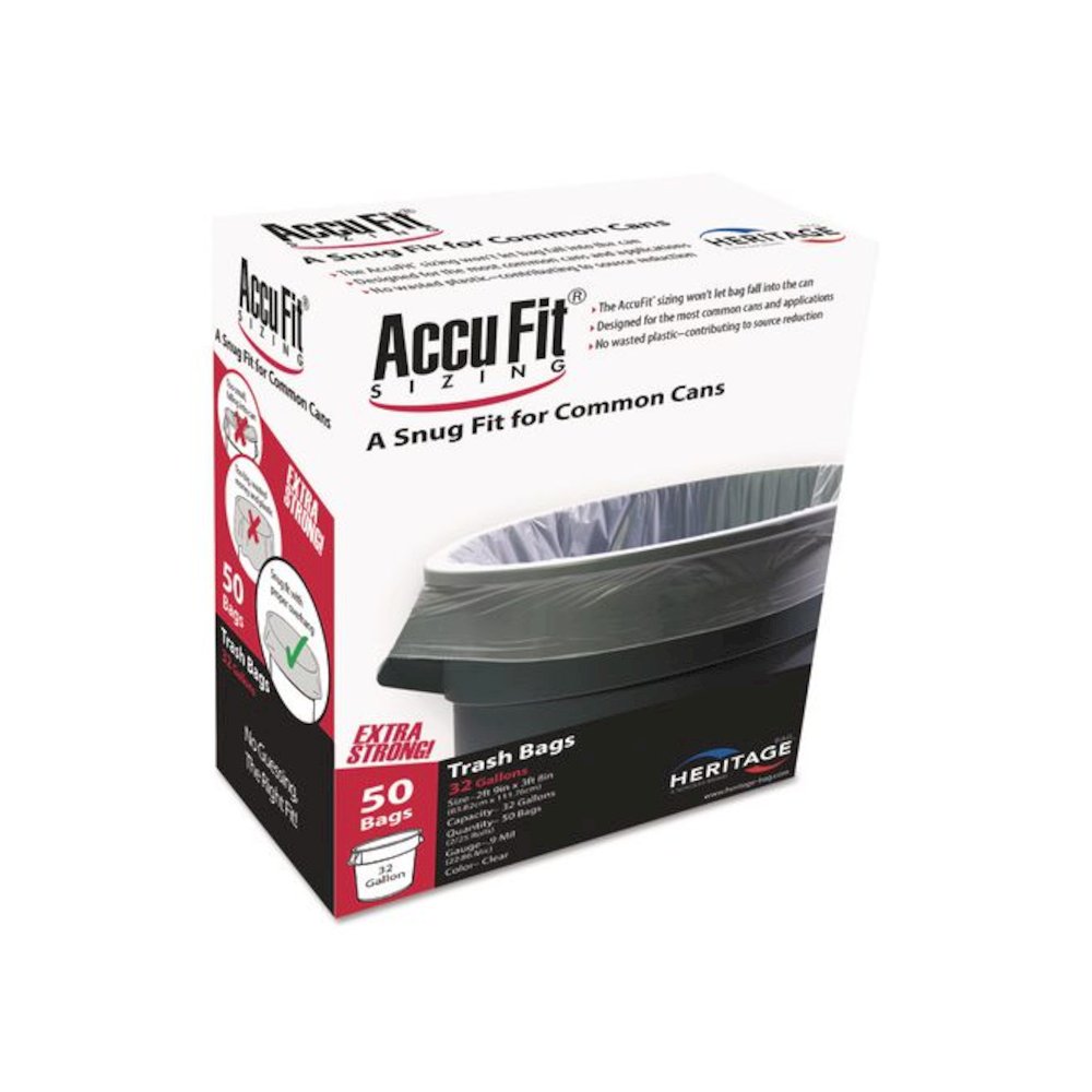 Linear Low Density Can Liners with AccuFit Sizing, 32 gal, 0.9 mil, 33" x 44", Clear, 50 Bags/Box, 6 Boxes/Carton. Picture 2