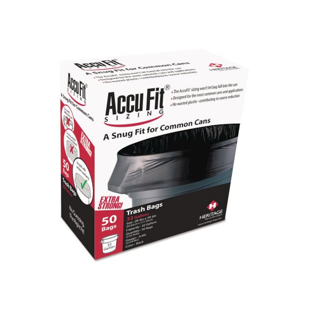 Linear Low Density Can Liners with AccuFit Sizing, 55 gal, 1.3 mil, 40" x 53", Black, 50 Bags/Box, 3 Boxes/Carton. Picture 2