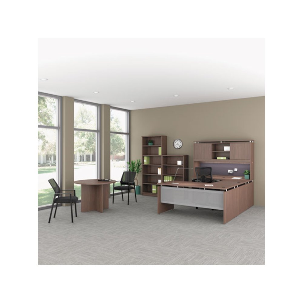 Alera Sedina Series Hutch with Sliding Doors, 66w x 15d x 42.5h, Modern Walnut. Picture 2