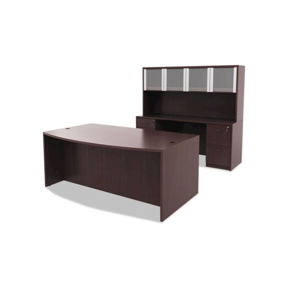 Alera Valencia Series Bow Front Desk Shell, 71" x 41.38" x 29.63", Mahogany. Picture 4