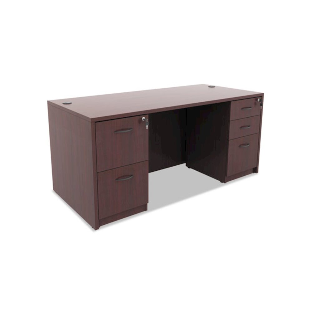 Alera Valencia Series Full Pedestal File, Left or Right, 2 Legal/Letter-Size File Drawers, Mahogany, 15.63" x 20.5" x 28.5". Picture 9