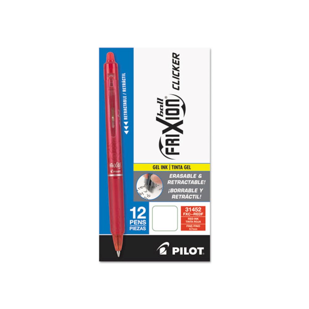 FriXion Clicker Erasable Gel Pen, Retractable, Fine 0.7 mm, Red Ink, Red Barrel. Picture 2