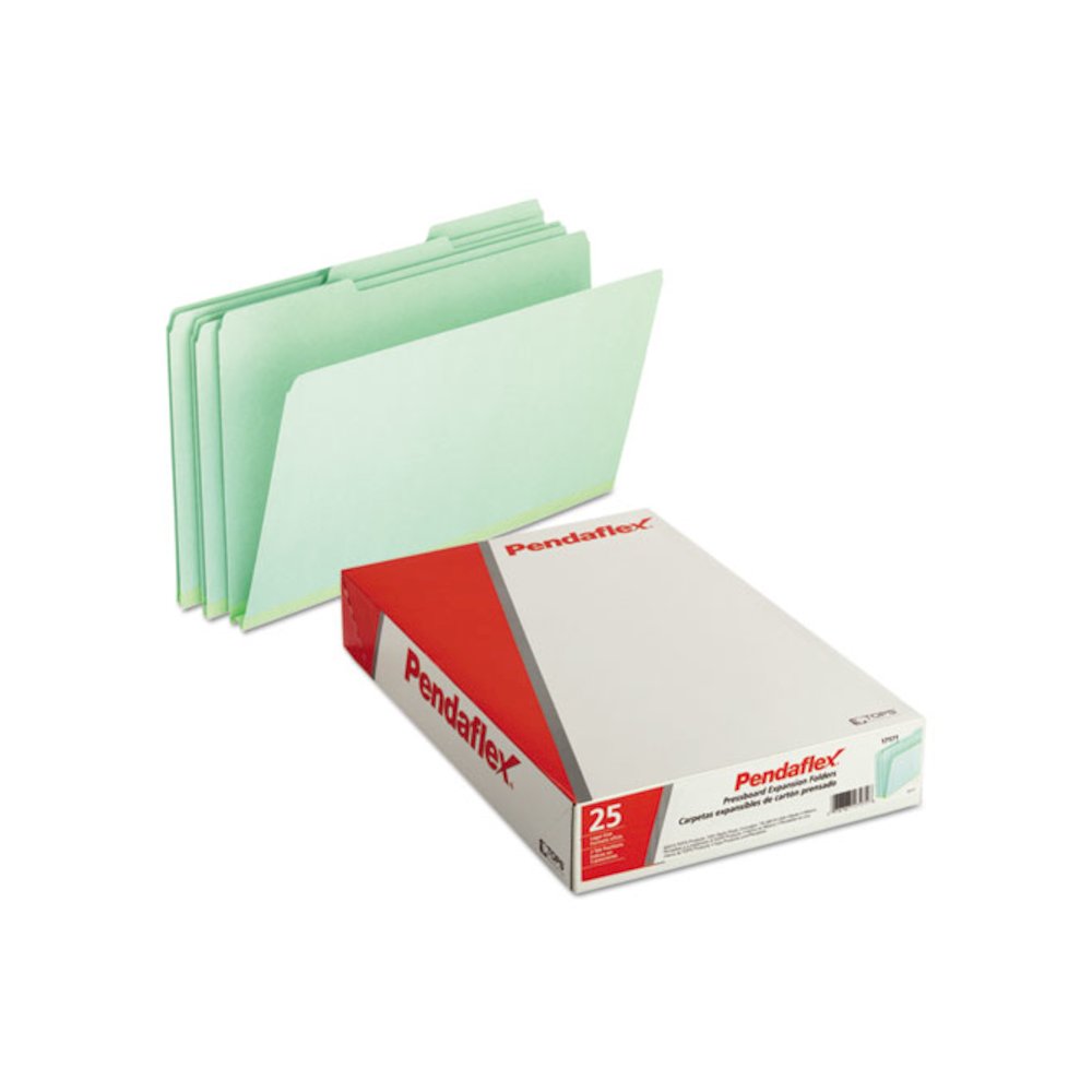 Pressboard Expanding File Folders, 1/3-Cut Tabs: Assorted, Legal Size, 1" Expansion, Green, 25/Box. Picture 2