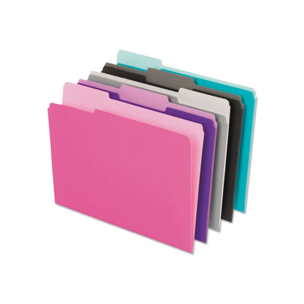 Interior File Folders, 1/3-Cut Tabs: Assorted, Letter Size, Assorted Colors: Aqua/Black/Gray/Pink/Violet, 100/Box. Picture 2
