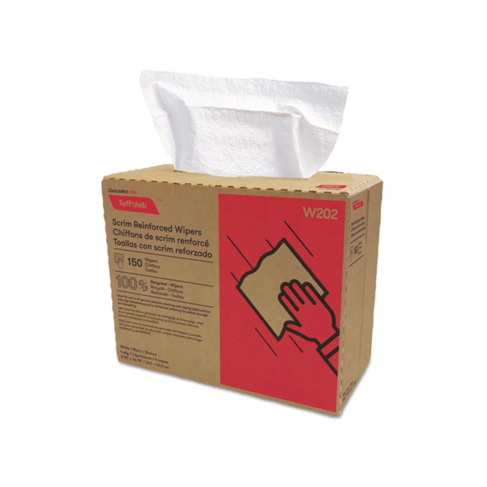 Tuff-Job Scrim Reinforced Wipers, 4-Ply, 9.75 x 16.75, White, 150/Box, 6 Box/Carton. Picture 1
