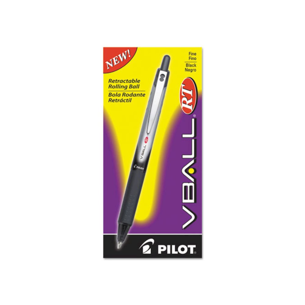 VBall RT Liquid Ink Rollerball Pen, Retractable, Fine 0.7 mm, Black Ink, Black/White Barrel. Picture 2