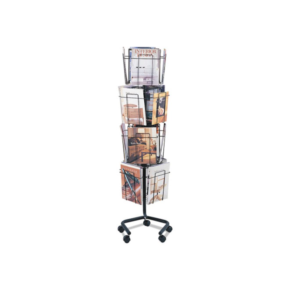 Wire Rotary Display Racks, 16 Compartments, 15w x 15d x 60h, Charcoal. Picture 2