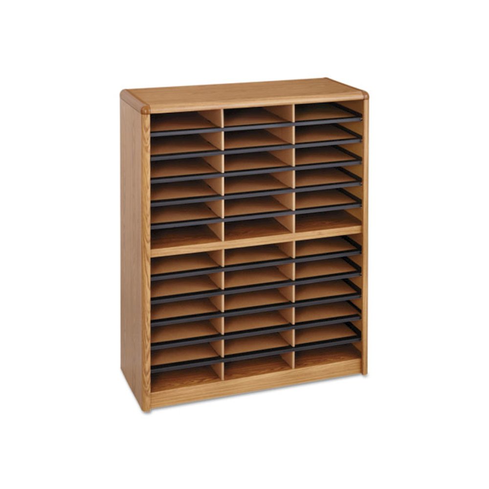 Steel/Fiberboard Literature Sorter, 36 Compartments, 32.25 x 13.5 x 38, Oak. Picture 4
