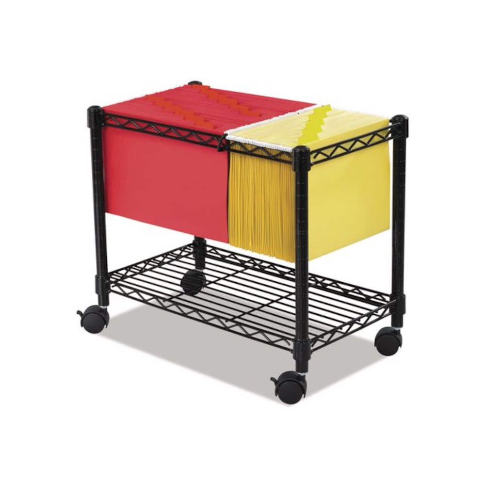 Wire Mobile File, Metal, 1 Shelf, 2 Bins, 14" x 24" x 20.5", Black. Picture 1