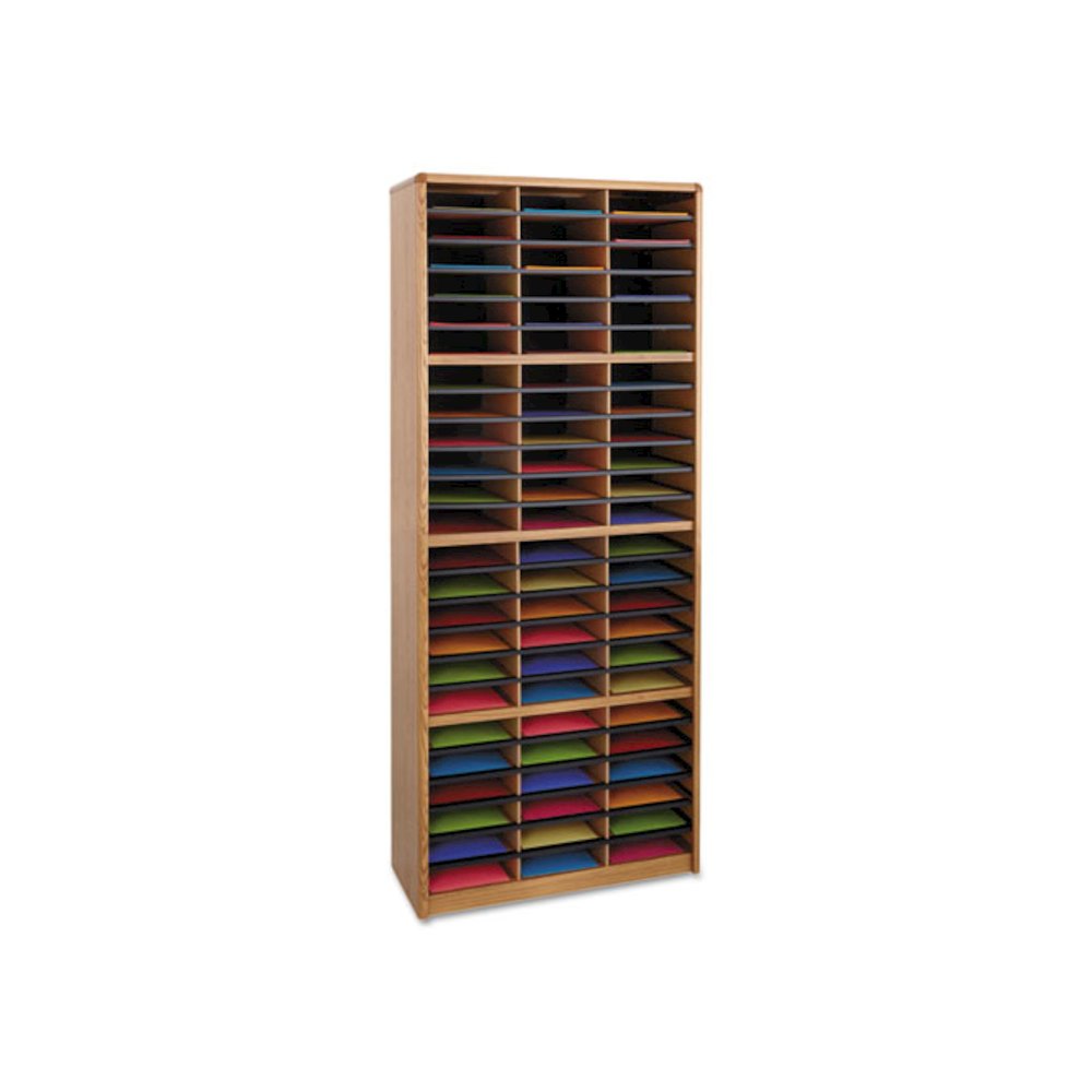 Steel/Fiberboard Literature Sorter, 72 Compartments, 32.25 x 13.5 x 75, Med Oak. Picture 1