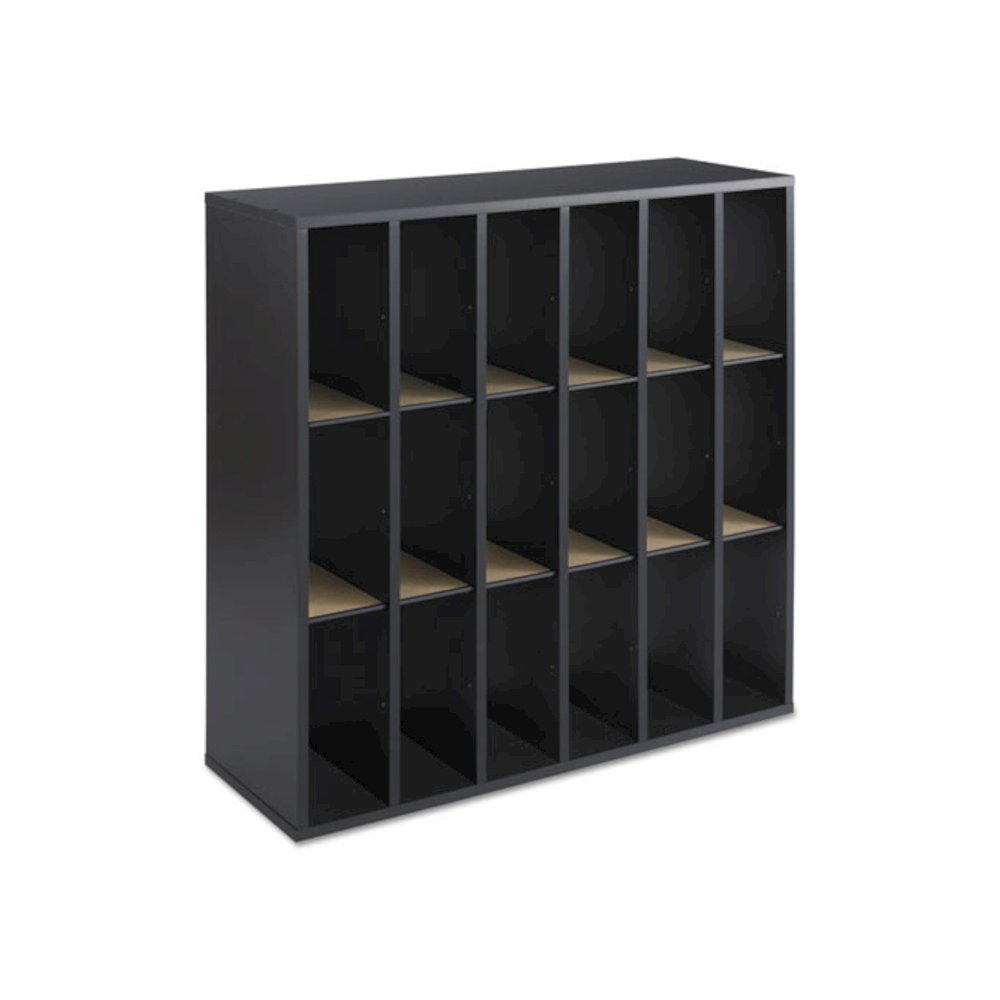 Wood Mail Sorter with Adjustable Dividers, Stackable, 18 Compartments, 33.75 x 12 x 32.75, Black. Picture 3
