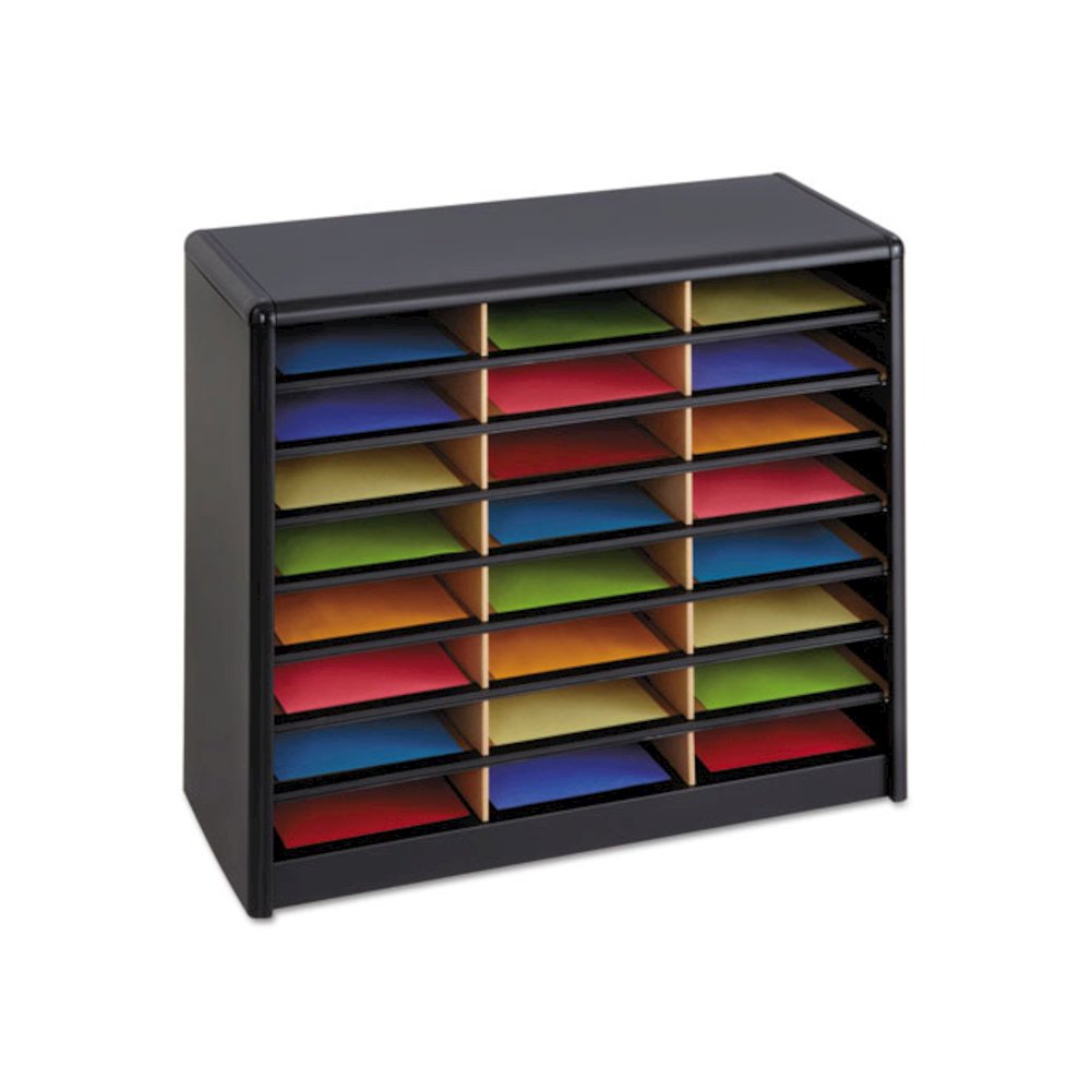 Steel/Fiberboard Literature Sorter, 24 Compartments, 32.25 x 13.5 x 25.75, Black. Picture 1