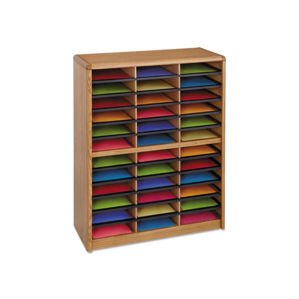 Steel/Fiberboard Literature Sorter, 36 Compartments, 32.25 x 13.5 x 38, Oak. Picture 1