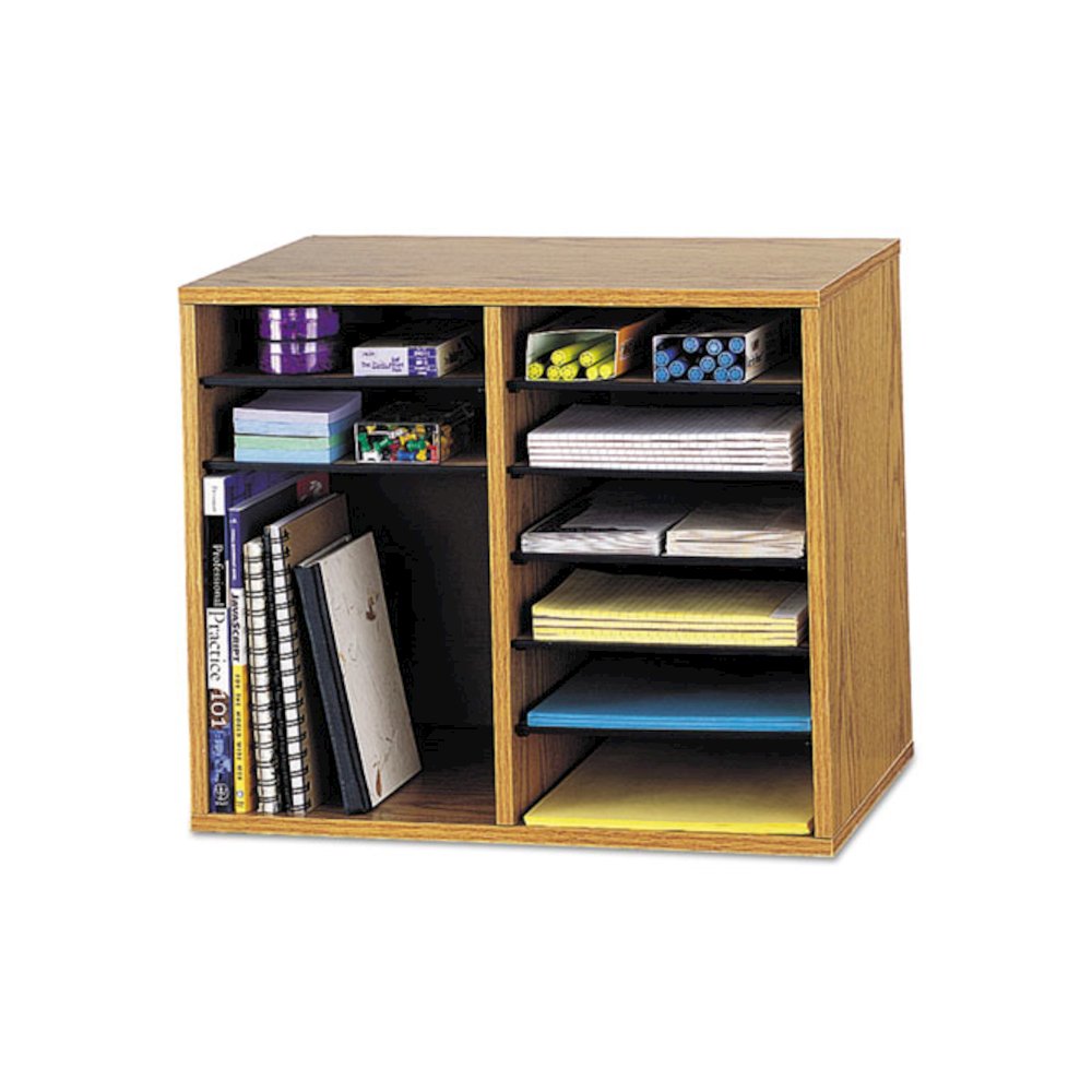 Wood/Fiberboard Literature Sorter, 12 Compartments, 19.63 x 11.88 x 16.13, Oak. Picture 1