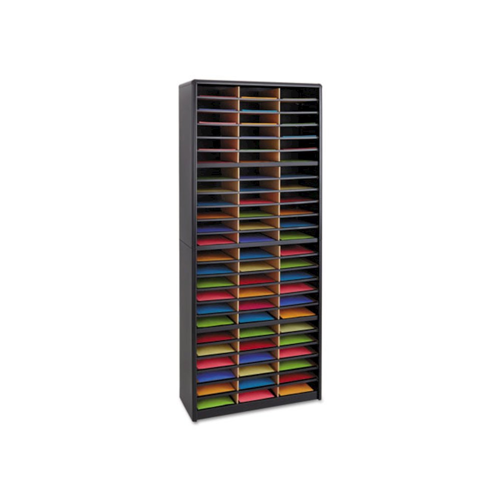 Steel/Fiberboard Literature Sorter, 72 Compartments, 32.25 x 13.5 x 75, Black. Picture 1